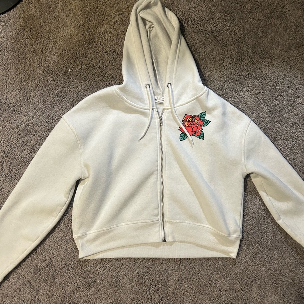 White Hoodie with Rose Embroidery